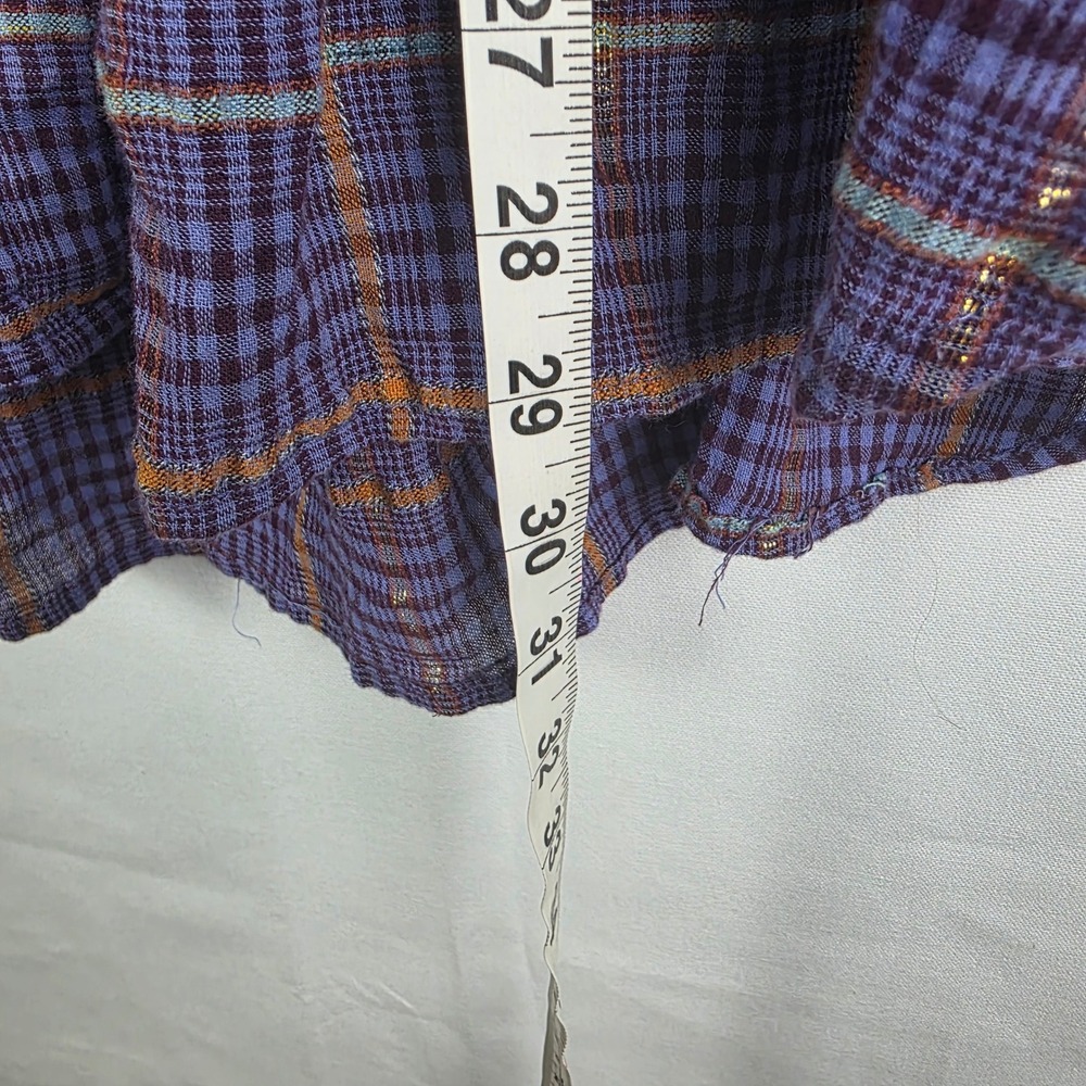 Free People Purple Plaid Metallic Button Down Shirt Oversized Large OB1029279 - Picture 7 of 7